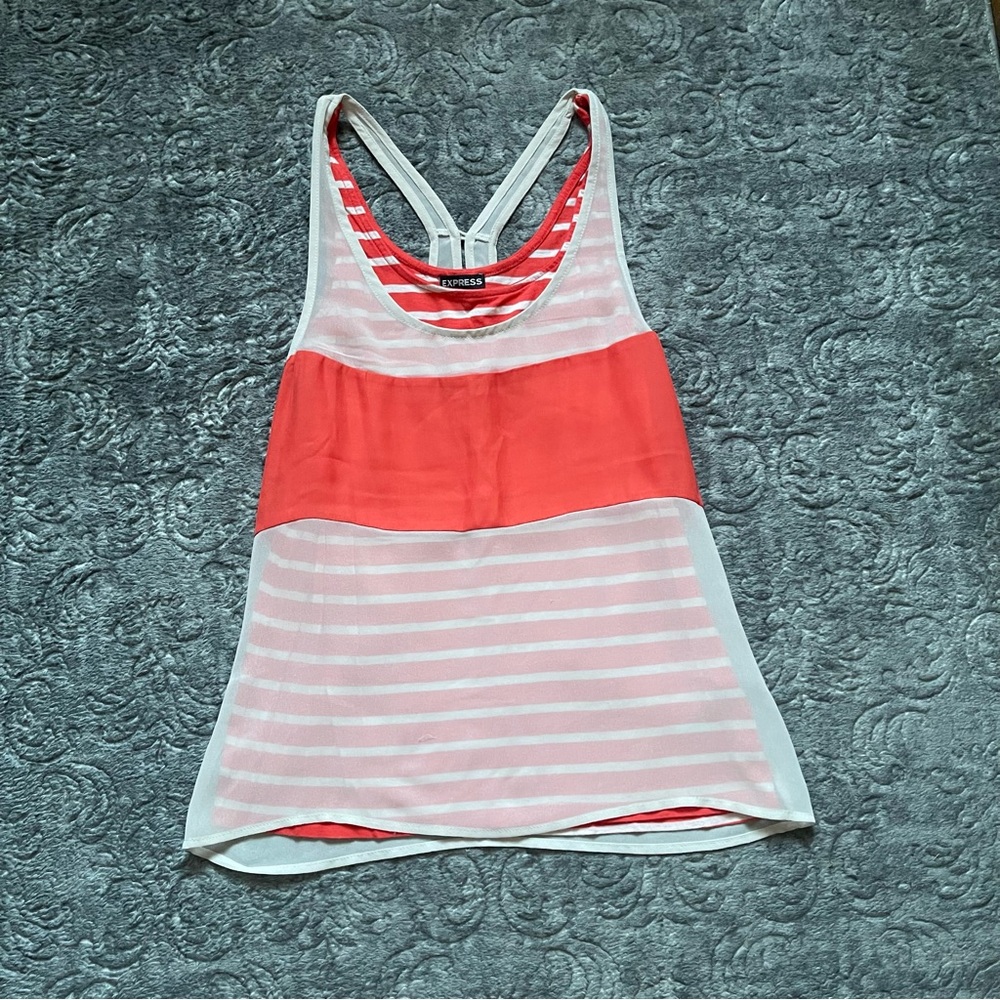 EXPRESS Coral & Tan Striped Blouse XS